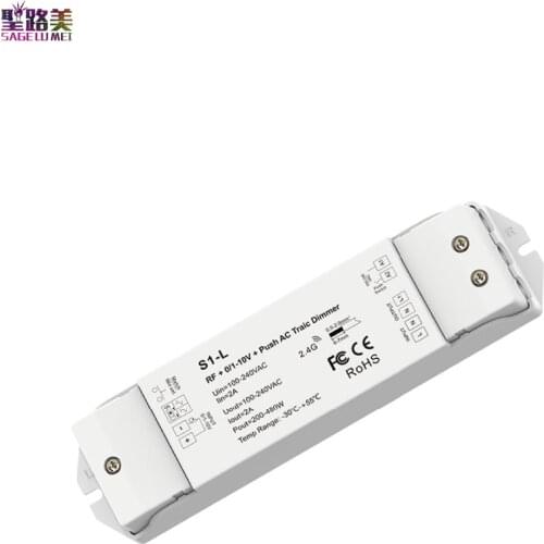 S1-L AC110V-220V RF+0/1-10V + Push AC Triac Dimmer 1 CH channel output 200-480W max 2A For Dimmable LED lamps
