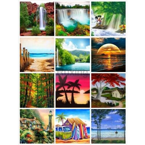 Diy Diamond Embroidery Animated mountain and water landscape Rhinestones Square Diamond Painting Mosaic Handicrafts Home Decor