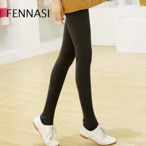 FENNASI Cotton Warm Womens Tights Stirrup Striped Female High Waist Vertical Warm Tights High Elastic Thick Black Tights