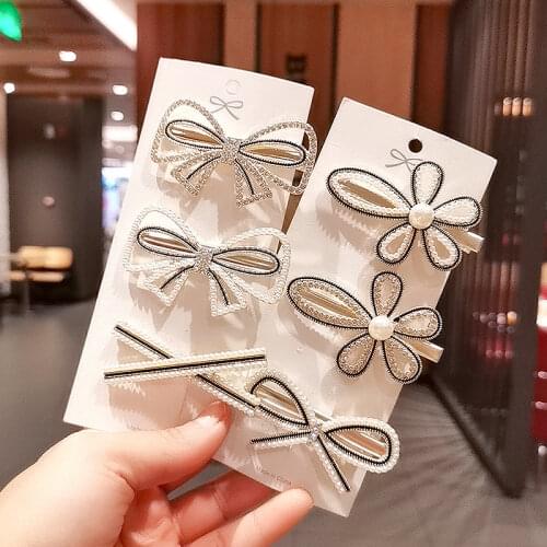 Princess White Pearl Rhinestone Hairpins Girls Hair Bow Hair Clips for Women Barrettes 2021 Korean Headwear Hair Accessories