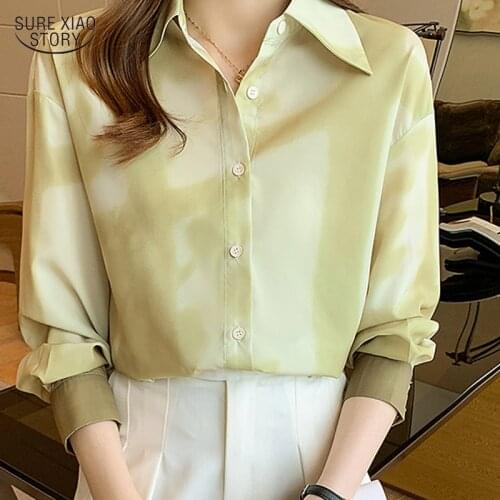 Autumn Warm Sun Chiffon Top Woman Tie-dye Printed Elegant Temperament Shirt Woman Loose Shoulders Long-sleeve Blouse Woman 16377