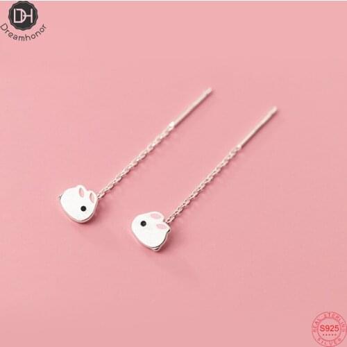 Dreamhonor Fashion Lovely Cute 925 Sterling Silver Brushed Rabbit Ear Line Stud Earrings For Women Summer Jewelry Accessories