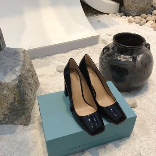 New Fashion Womens Pumps Genuine Leather Womens Shoes Square Toe High Heels Pumps Top Quality Womens Dress Shoes Party Shoes