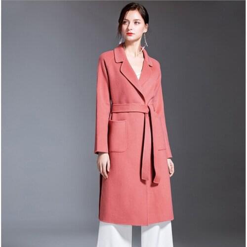 Women Slim-Fit Mid-Length Double-Sided Woolen Coat winter coats women wool jackets women Double-faced wool jacket overcoat pink
