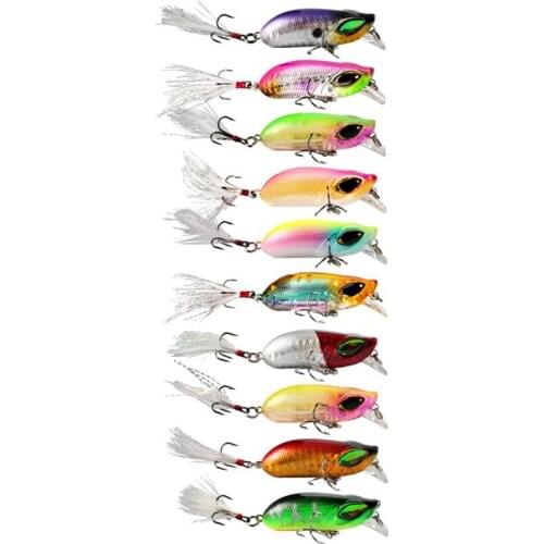 10Pcs/Lot Minnow Wobbler Fishing Lures 5.5cm 8.2g Floating Diving Crankbait with Feather Hook Bass Perch Fish Bait