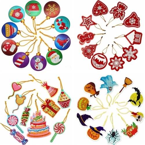 10pcs DIY Diamond Painting Christmas Tree Pendant Full Drills Special Shape Diamond Embroidery Christmas Decorations for Home