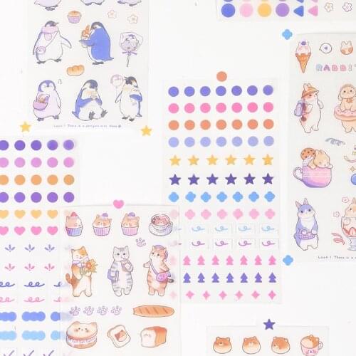 2sheets/Pack Cat Rabbit Bear Penguin Decorative Animal Stickers For Scrapbooking Cell Cover Diary Student Stationery Album DIY
