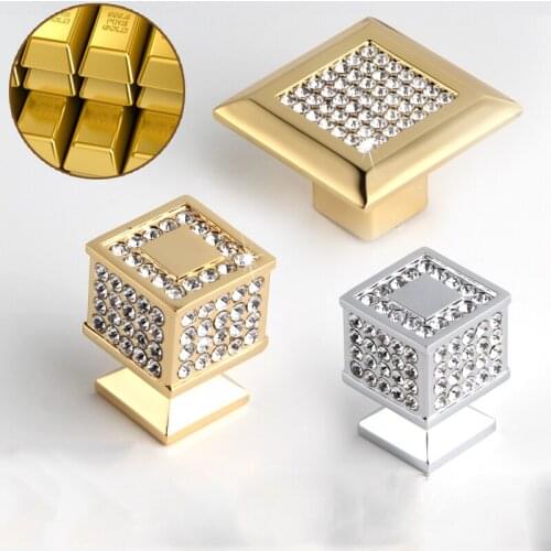 24K Real Gold or Chrome Czech Crystal Drawer Cabinet Knobs Wardrobe Door Handle Furniture Knobs Pull Handles
