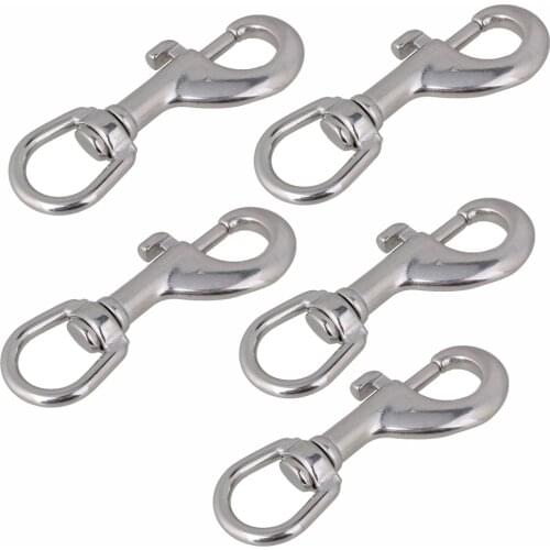 304 Stainless Steel 80mm Silver Swivel-Eye Bolt Snap Hook Round Eye Swivel Keychain Strap Pack of 5