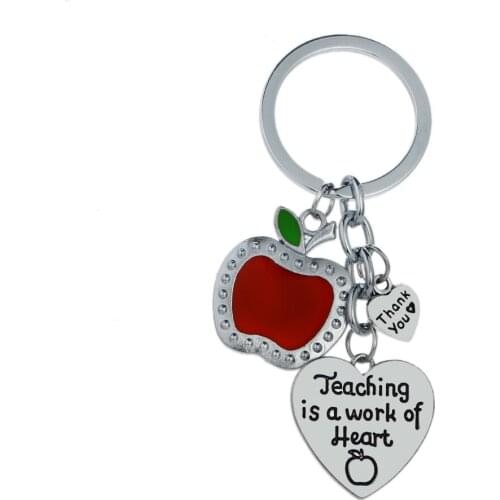 36PC Red Apple Thank You Heart Keyring Teaching Is A Work Of Heart Keychain Thanksgiving Teachers Day Gifts Jewelry Keyfob Hot