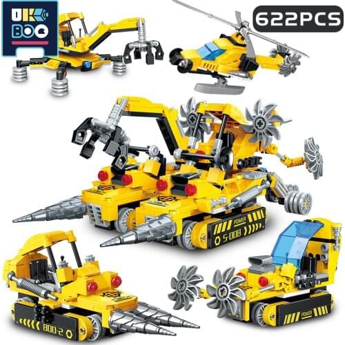 622pcs 4IN1 City Multifunctional Engineering Vehicle Model Building Blocks Urban Truck Bulldozer Brick Construction Children Toy