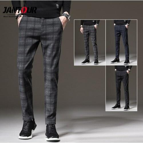 Brand Ropa Hombre Autumn Winter Pants Men 2021 Fashion Plaid Business Casual Pantalones High Elasticity Thicken Work Trousers