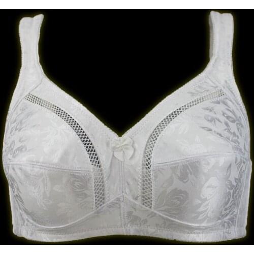 Wide strap White Color Plus size Floral Fishbones Wireless Breathable Sexy Bra for Women, Comfort Underwear Lingerie gift 9617
