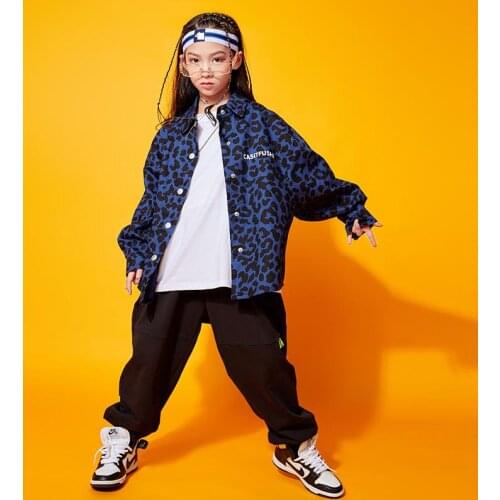 Children Hip Hop Clothing Boys Girls Jazz Dance Costume Hiphop Leopard Print Loose Shirt Tops Jogger Pants Kid Stage Street Wear