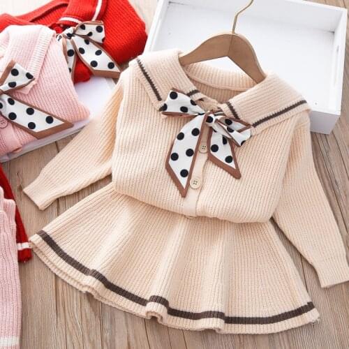 Baby Toddler Sweater Set 2021 Fall Winter Korean Style Cute Knitted Sweaters+Skirt Two-piece Girls Sets Outfits Fashion Clothes