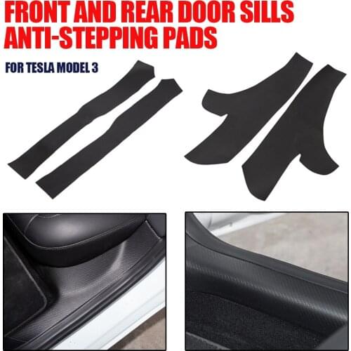 For Tesla Model 3 Threshold Stickers Strip Leather Welcome Pedal Protector Threshold door stucker Car-Stylingr Accessories 2021