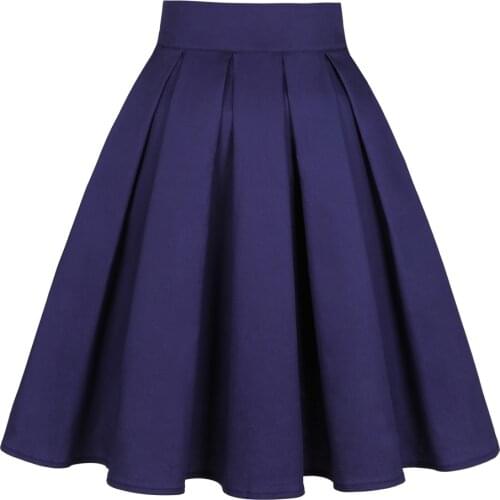Women Cotton Navy Blue Rose Black Skirt SS0012 50s 60s Hepburn High Waist Vintage Retro egirl Skater Pleated Skirt