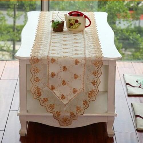 European Style Embroidered Floral Bunk Yarn Table Runner Festival Home Decorative Table Runner Gold Yellow ,Gray