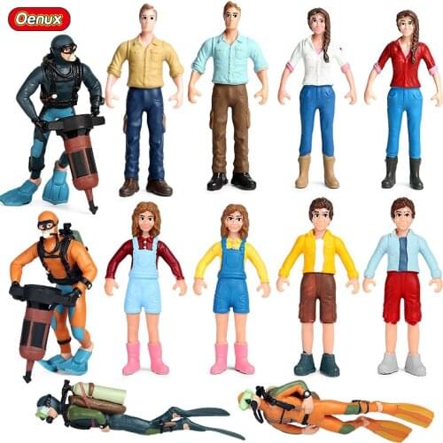 Oenux Farmer Model Simulation Cart Feeder Shepherd Diver Children Action Figure Animals Figurines PVC Miniature Toy For Kids