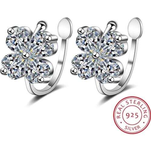 Delicate AAAAA Zirconia Four-leaf Flower Earrings 925 Sterling Silver Clip Earrings For Women S-E852