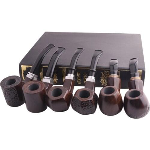 Handmade Natural Ebony Beautiful Carve Patterns Wood Smoke Tobacco Smoking Pipe with gift Pouch
