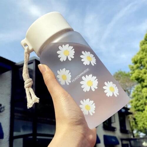 500ml Small Daisy Plastic Water Bottles BPA Free Creative Frosted Transparent Water Bottle With Portable Rope Travel Tea Cup