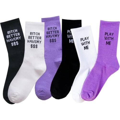 Fashion Letter Harajuku Socks Unisex Women Men Hiphop Street Sports Crew Black White Hipster Popular Skateboard Cotton Socks