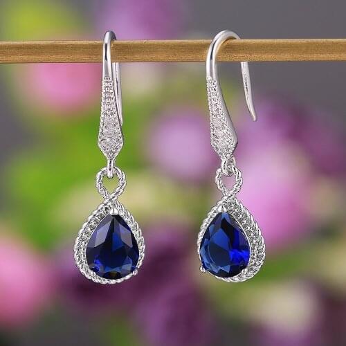 JK Fashion Blue Water Drop Shape Dangle Earring for Women Evening Party Delicate Wedding Anniversary Gift for Lover Earrings