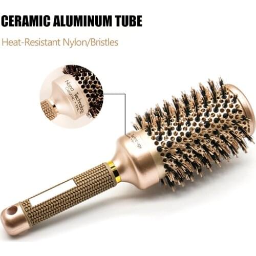 Newest Ceramic Hair Round Brush Heat Resistant Boar Bristle Hair Styling Curling Comb For Hairdresser Ionic Round Brushes