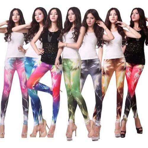 New Large Slim Fit Milk Screen Printing Lightning Print 9-point-dozen Underwear Women Clothing Brown Pants Leggings Green Pants
