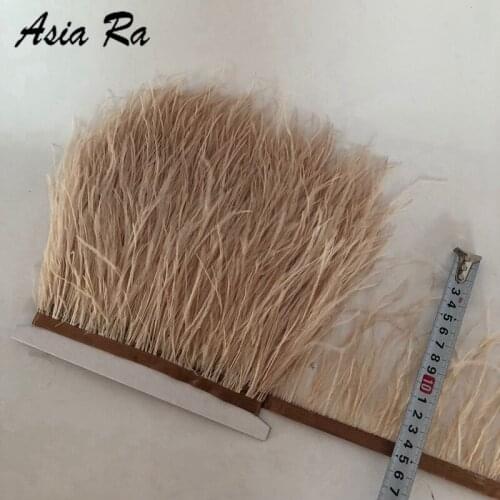 Wholesale! 10meters/lot Champagne perfect natural ostrich feathers trims ribbon 10-15cm/4-6inches wedding decorations feathers