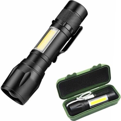 Portable LED Mini Flashlight Rechargeable Q5 Bulbs COB Lighting Lamp Built Battery Torches Waterproof Zoom Tactical Flashlight
