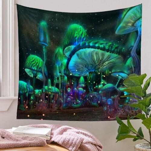 Psychedelic Tapestry Sun Moon Flower Backlight Forest Mushroom Tapestry Wall Hanging Decor