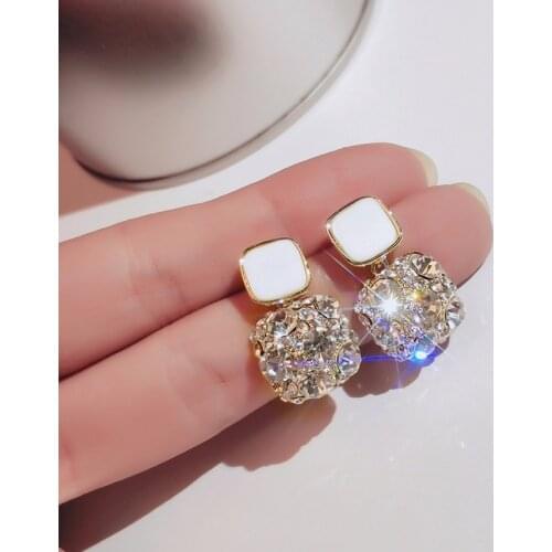 Luxury Shiny White Rhinestone Crystal Stud Earrings For women Boho Hyperbole Earring Fashion Square jewelry brincos