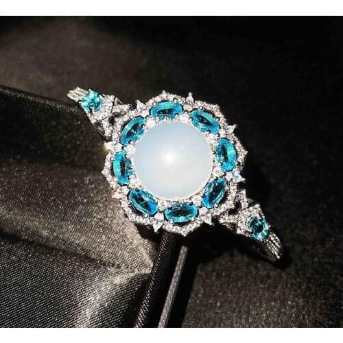 Luxury Snowflake Bracelet S925 Silvery Vintage Jewelry With Round Natural Stone Blue Zircon Womens Engagement Party Accessories