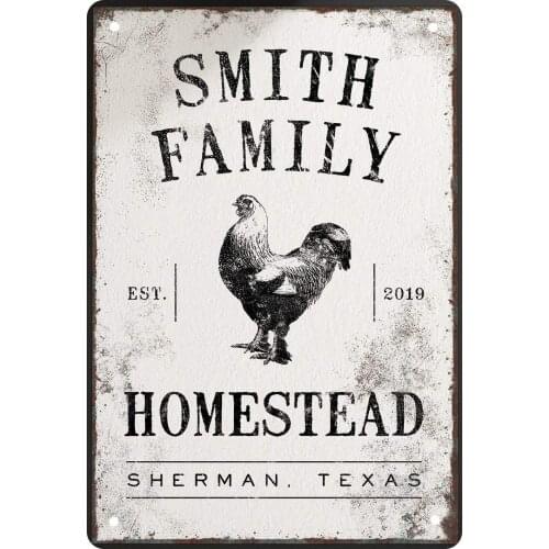 Smith Family Homestead Chicken Tin Sign Vintage Metal Wall Poster Door Plaque Country Home Decor 8x12 Inches