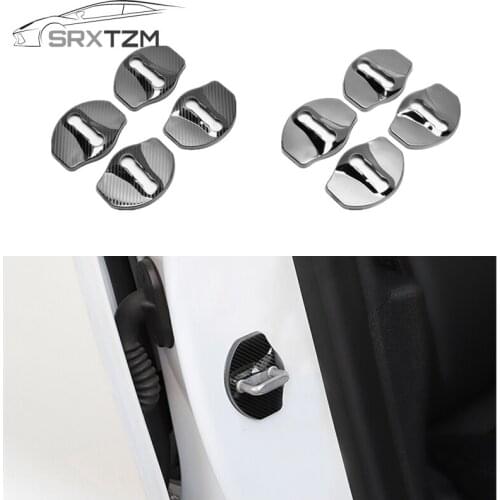 SRXTZM 4pcs Car Door Lock Buckle Cover Caps Protector Decoration Logo Sticker Styling Accessories for Tesla Model 3 2016-2018