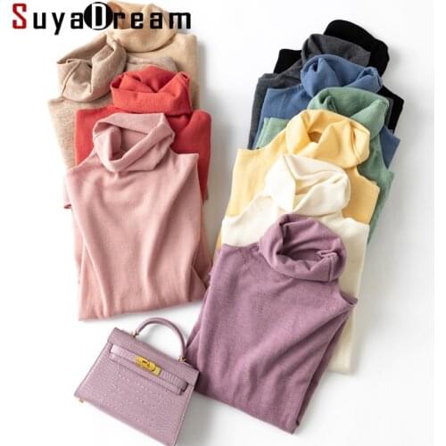SuyaDream Women Winter Sweaters 100%Wool Turtleneck Plain Pullovers 2021 Fall Winter Comfortable Basic Sweaters for Woman
