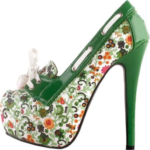 LF80872 SHOW STORY Retro Floral Print Lace-Up Platform High Heel Stiletto Pumps