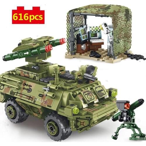 Military Series World war Chinese Army missile launch armored vehicle DIY model Building Blocks Bricks Toys Gifts