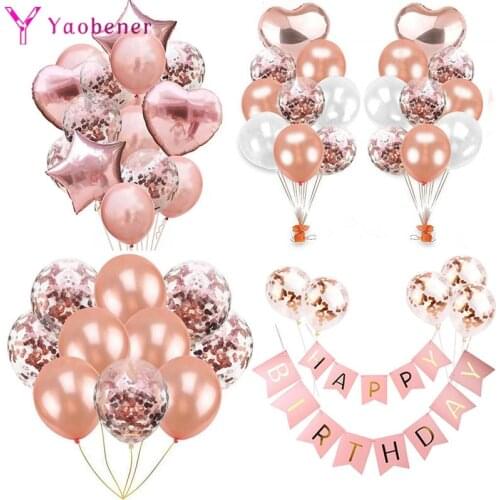 Rose Gold Confetti Latex Balloons 1st 1 2 3 4 5 6 7 8 9 Year Old Happy Birthday Party Decoration Adult Kids Boy Girl BabyShower