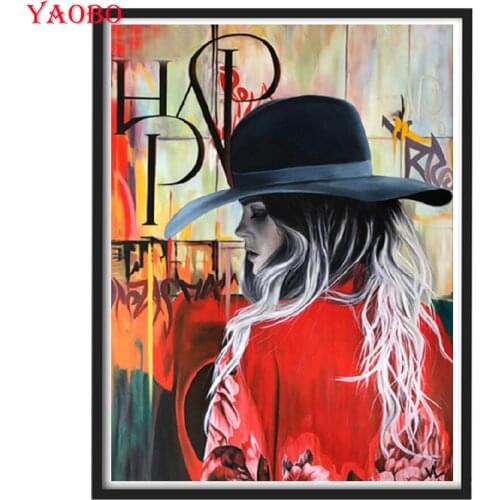 Hat woman diy Diamond Painting Mosaic Modern Graffiti Art 5D Full Square Round diamond Embroidery gift home decor drop shipping