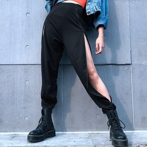 Side Zipper Open Chic Hippie Pants Women Streetwear Pantalones Hip Hop Mujer Festival Dance High Waist Trousers Pants