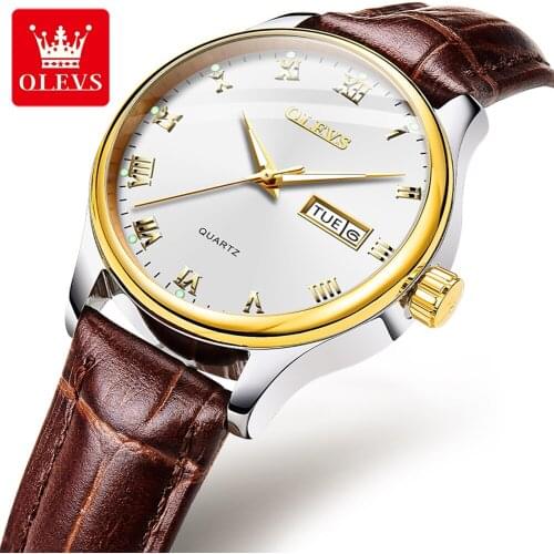 OLEVS Ladies watch Quality Fashion Luminous Roman Numerals Dual calendar artificial leather analog quartz bracelet clock gift