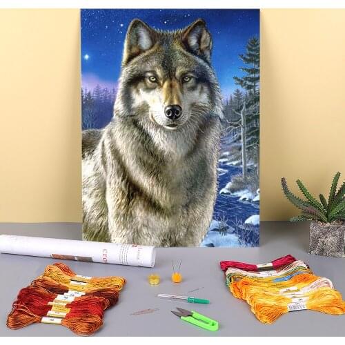 Animal Wolf Printed 11CT Cross-Stitch Embroidery Full Kit DMC Threads Handicraft Handmade Needlework Craft Needle Floss Decor