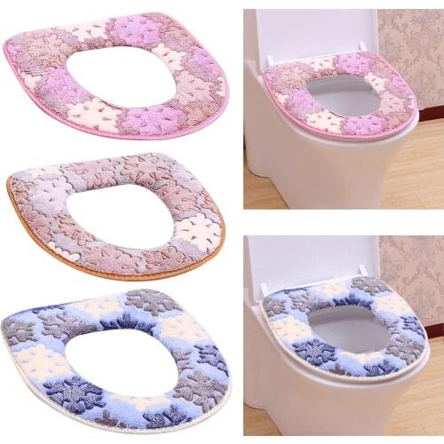 1pc Coral Fleece Toilet Seat Cover Cushion Warm Machine Washable Seat Pad Snowflake U-Type