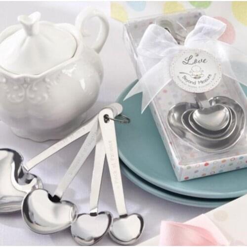 100 set/400pcs Love Beyond Measure Heart Shaped Measuring Spoons For Wedding Favors Gifts LX3216