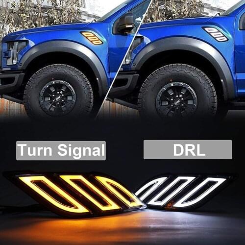 Led Lights 2 Pcs a Set Fender-Vents with Amber Sequential Turn Signal Light White DRL For 2017-Up-Ford Raptor