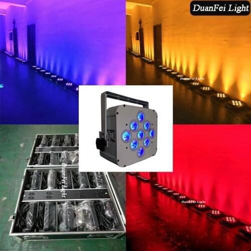 With charging flycase 10pcs stage led lyre wash wireless flat par rgbwa uv led 9x18w led battery uplight par