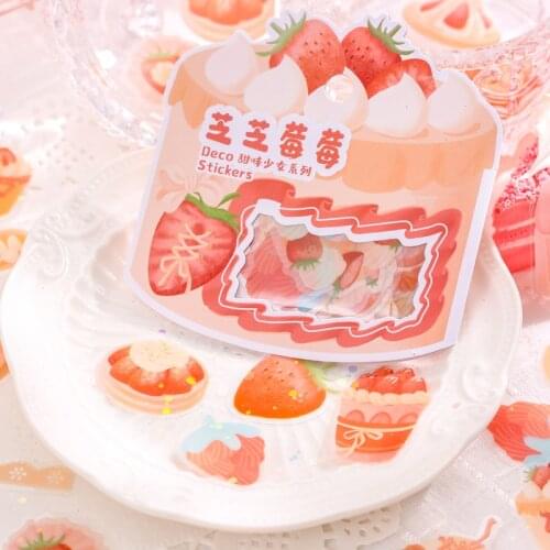 Mengtai 40pcs Sweet cream Strawberry cake Decorative PVC Stickers Scrapbooking diy Label Diary Stationery Album Journal Planner